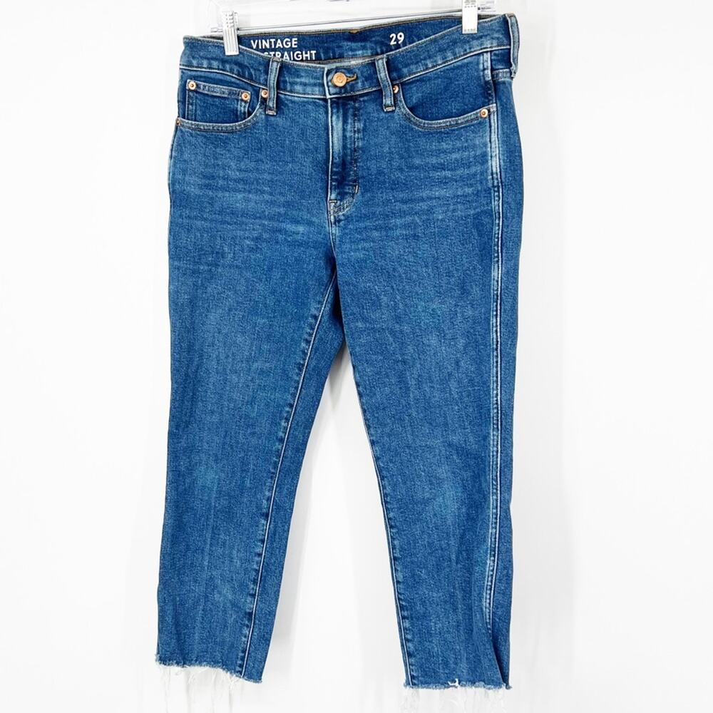 J. Crew 9” Mid-Rise Vintage Slim Straight Cropped Jeans CUT